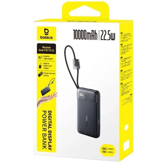 Портативное ЗУ Power Bank Baseus EnerFill FC11 PD22.5W with cable 10000 mAh (E0027R) Cosmic Black | Зображення 2
