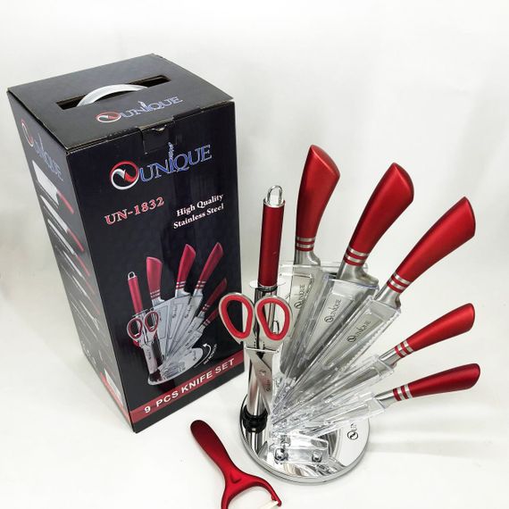 Набір ножів UNIQUE UN-1832 з підставкою 9 предметів овочечистка точилка ножиці Нержавіюча сталь | Зображення 3