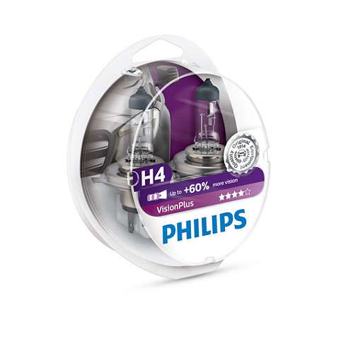 Комплект галогеновых ламп PHILIPS 12342VPS2 H4 60/55W 12V P43t VisionPlus +60% | Зображення 1