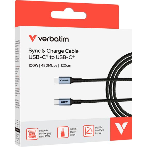 Дата кабель USB-C to USB-C 1.2m 100W black Verbatim (31846) | Зображення 2