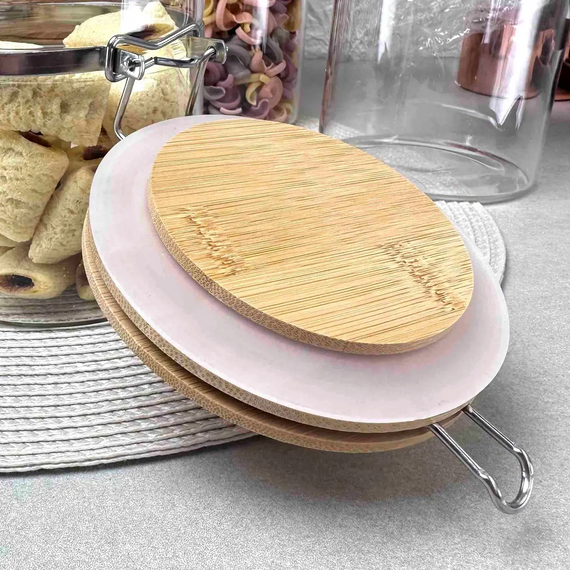 Висока банка Bugel Bamboo GK-5432 для сипучих продуктів 1100 мл з бамбуковою кришкою на клямці  Прозорий | Зображення 4