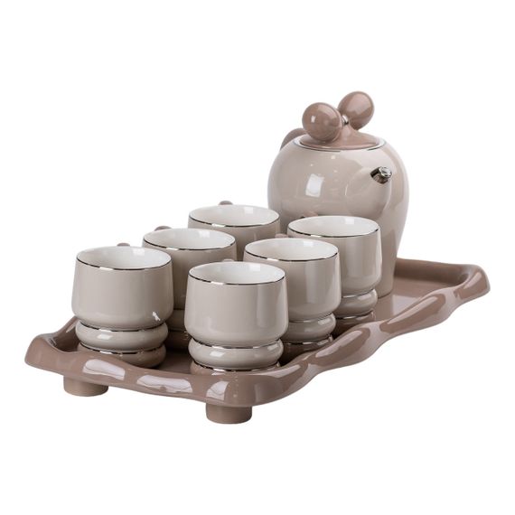 Чайный сервиз на 6 персон с фарфоровой подставкой, серый HP-15-28 | Зображення 5