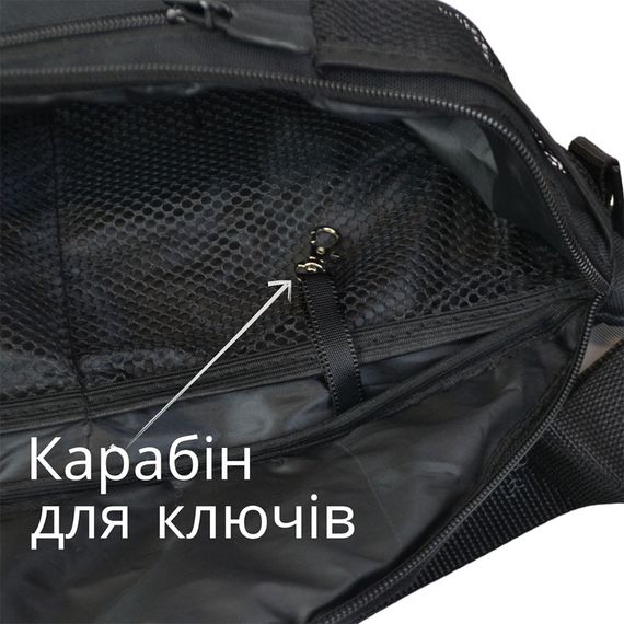 Якісна велика сумка -  бананка на 8 кишень, чоловіча жіноча поясна сумка, чорна GX-595 з тканини | Зображення 3