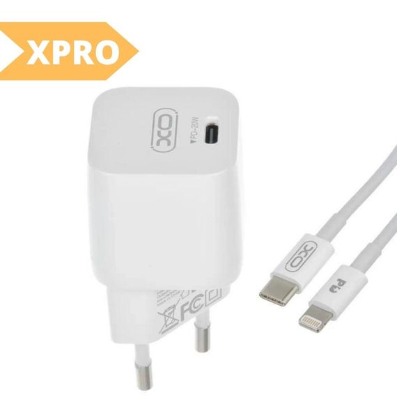 Зарядное устройство XPRO CE01 PD с 1Type-C/20W с кабелем Type-C - Lightning Белый (MAW-42583_359) | Зображення 1