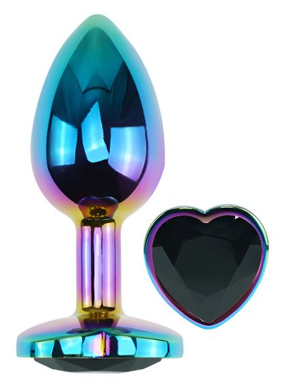 Анальна пробка з кристалом EGZO - Multicolor Heart Plug Black size S Sex Aura | Зображення 1
