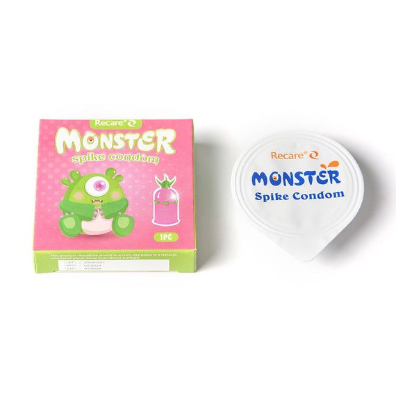 Насадка на член Recare Pink Monster Spike Condom (презерватив з кульками та вусиками), Зелений | Зображення 3