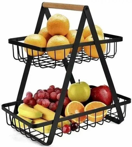 Настольная двухъярусная корзина - фруктовница с деревянной ручкой Double Fruit Basket