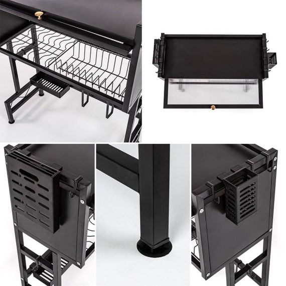 Полиця-органайзер для зберігання та сушіння посуду над раковиною мобільна з нержавіючої сталі 65х30х78см Чорна SW-00002115 | Зображення 4