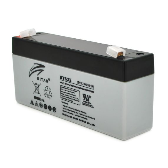 Акумуляторна батарея AGM RITAR RT632, Gray/Black Case, 6V 3.2Ah ( 134х35х60 (66) ) Q10 | Зображення 1