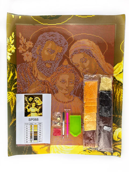 Алмазна мозаїка Ікона Свята родина в золотистих кольорах 40х50 см ColorArt SP068 | Зображення 2