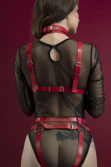 Портупея на груди Feral Feelings - Harness Bra, ліф, натуральна шкіра, колір червоний | Зображення 1