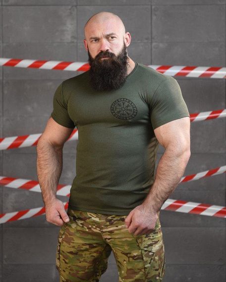 Тактична футболка потовідвід SABUR РУНИ ОЛИВА ВТ6563