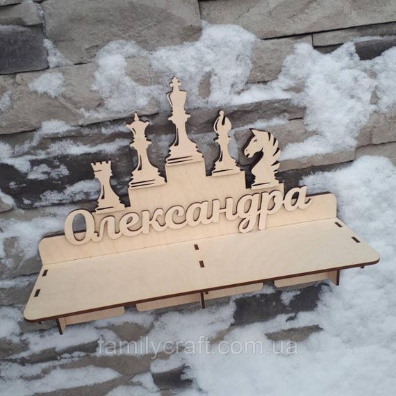 Медальниця з полицею для кубків  Дерев'яний тримач для медалей Органайзер для нагород шахи | Зображення 2