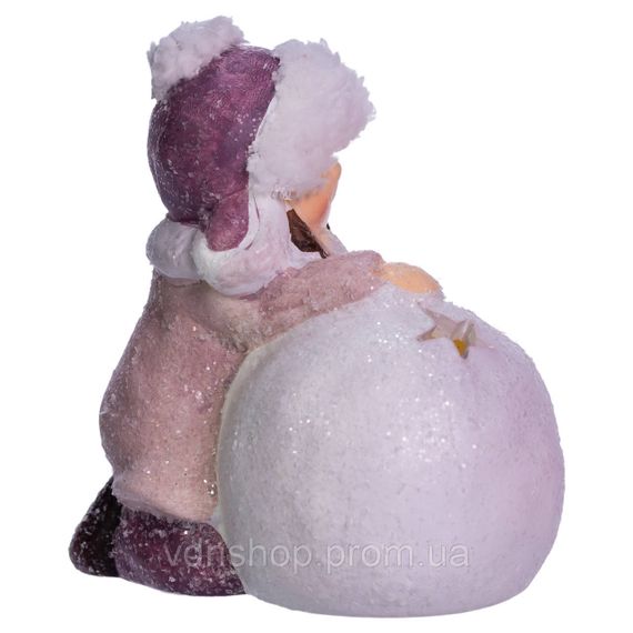 Новорічна фігурка з підсвіткою Дівчинка зі сніговою кулею з фарфори 11×7×12 (см) новорічний декор для дому, квартири на подарунок | Зображення 1