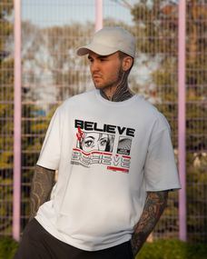 Oversize футболка з принтом Believe біла