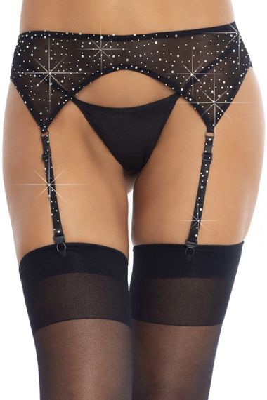 Пояс для панчіх зі стразами Leg Avenue Rhinestone Garterbelt One Size Чорний