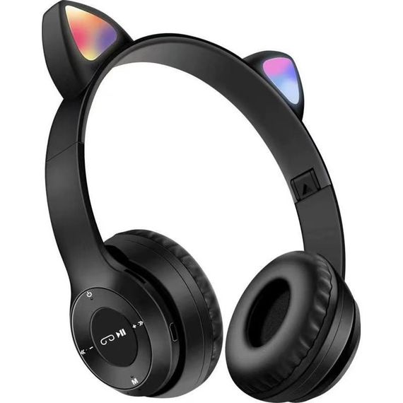Беспроводные Bluetooth наушники P47M с кошачьими ушками и LED подсветкой Черный | Зображення 1