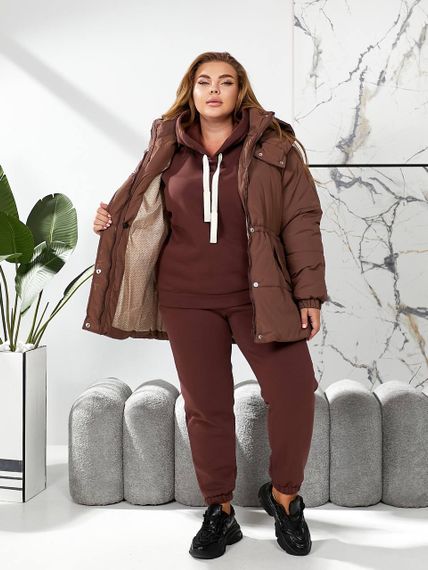 Женская теплая зимняя куртка на кулиске с капюшоном NB24035 цвет коричневый размер 42/44 | Зображення 5