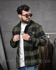 Мужская рубашка в клетку хаки ДЛ6441
