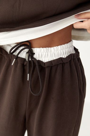 Теплий спортивний костюм з контрастним нижнім шаром - темно-коричневий цвет, S/M (є розміри) | Зображення 3