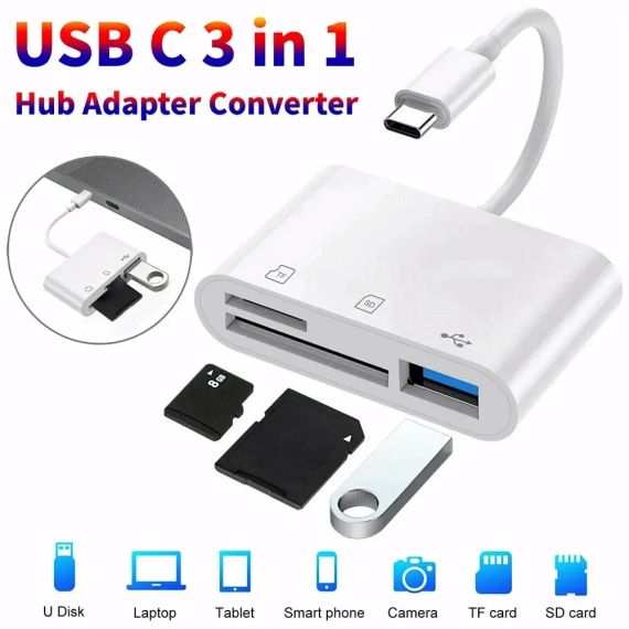 Адаптер Type C кардридер USB TF SD (білий) | Зображення 3