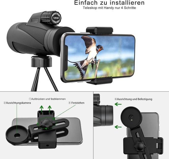 Монокулярный телескоп 12X42 для смартфонов, водонепроницаемый телескоп для наблюдения, походов и кемпинга | Зображення 2