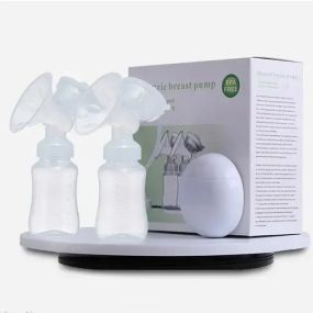 Електричний подвійний масажний молоковідсмоктувач Kinder Goods в комплекті з 2 пляшками для молока + соска, USB