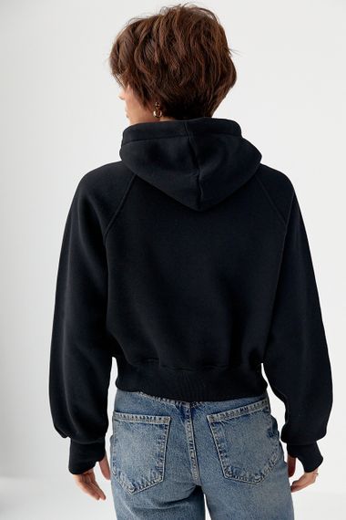 Утеплене коротке худі на блискавці - чорний цвет, S (є розміри) | Зображення 1