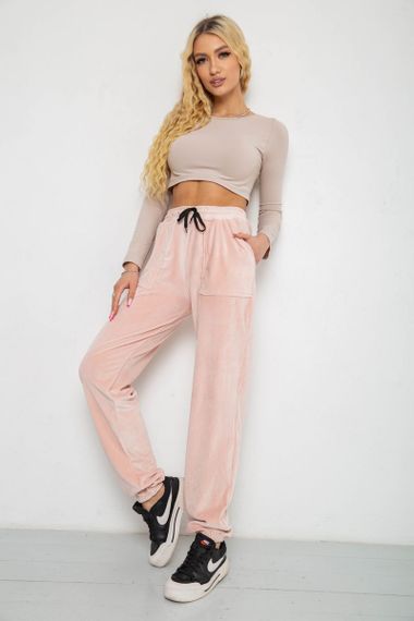 Штани жіночі велюрові, колір пудровий, 238R58168 | Зображення 1