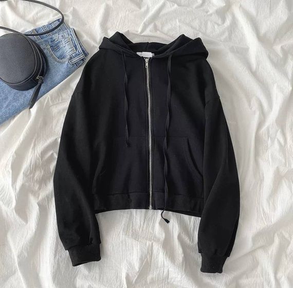 Женская укороченная толстовка на молнии оверсайз GF313 цвет черный, размер 48/52