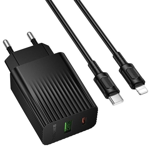 МЗП Borofone BAS76A Source PD30W+QC3.0 (1USB-A/1C) + кабель Type-C to Lightning Black | Зображення 2