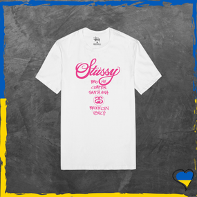 Футболка унісекс Stussy базова Стусcі рожеве лого принт Білий, 2XS