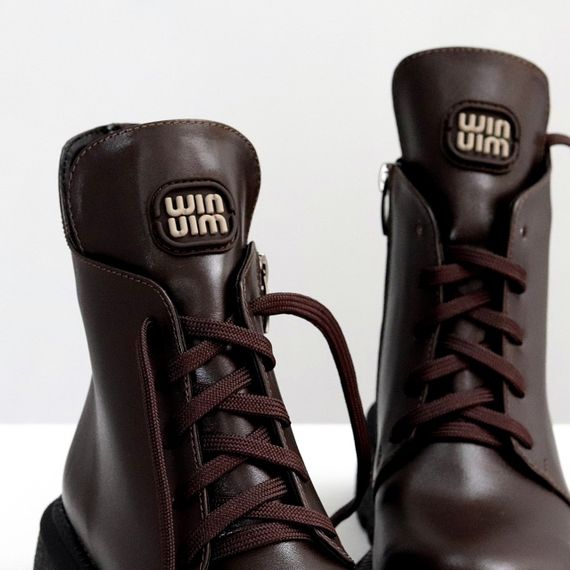 Стильні дизайнерські черевики на флісі натуральна шкіра колір Шоколад | Зображення 1