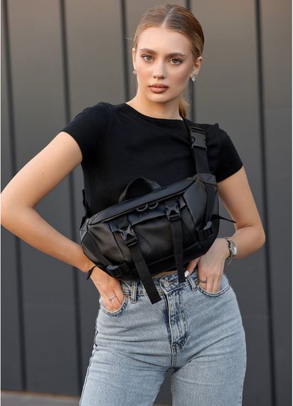 Жіноча сумка бананка Sambag Dynamicdart чорна 38 × 21 × 7 см (80411001)