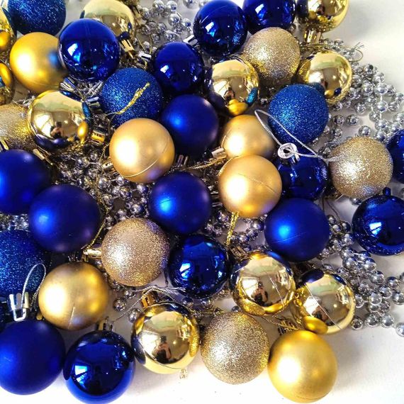 Набір новорічних іграшок 48 шт 4 см | прикраси ялинкові блакитно жовті | новорічні іграшки