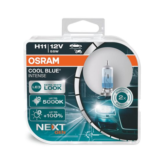 Комплект галогеновых ламп Osram H11 12V 55W PGJ19-2 Cool Blue Intense Next Gen +100% 2шт/комп (64211CBN-HCB) | Зображення 3
