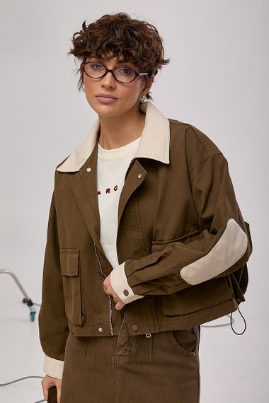 Котонова вітровка зі вставками з еко-шкіри - коричневий цвет, ONE SIZE (є розміри) | Зображення 4