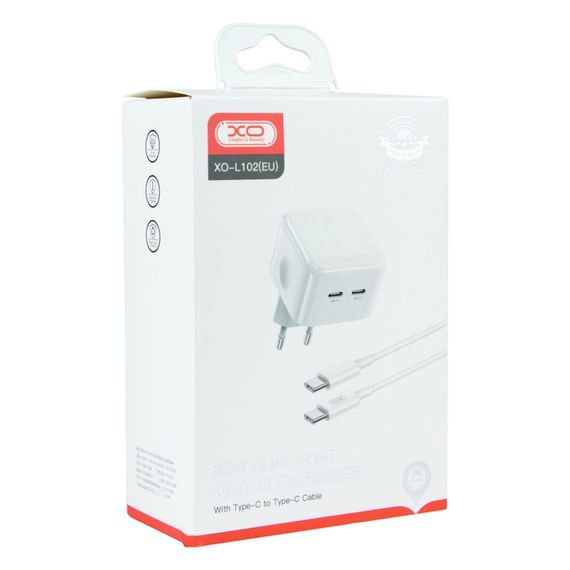 Мережевий зарядний пристрій XO L102 EU Dual type-C port 35 W Type-C to Type-C | Зображення 3
