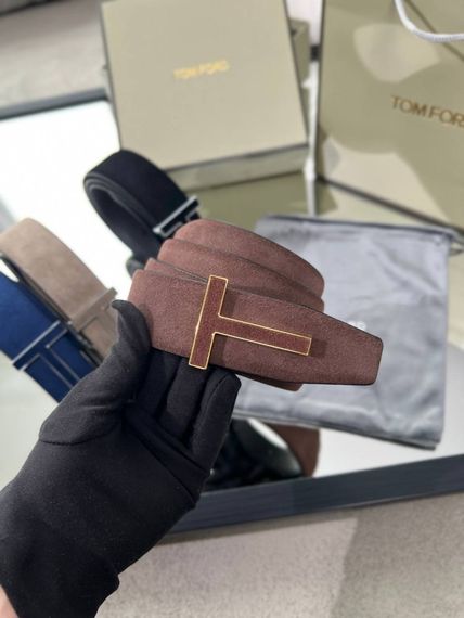 Ремінь Tom Ford T Icon замшевий коричневого кольору r155