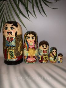 Сувенир матрешка, "Семья", пятерка, ручная работа, береза, высота 19см 16 см