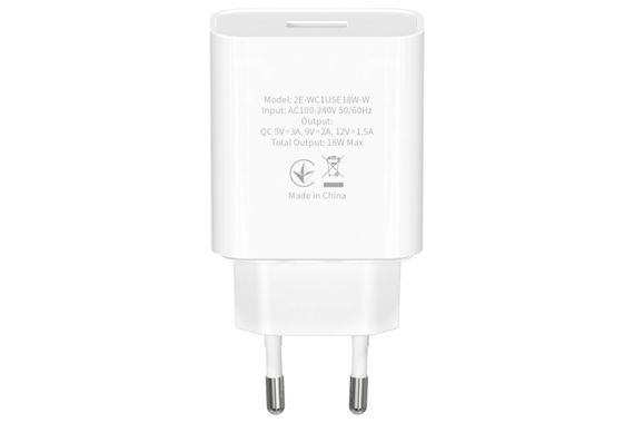 Сетевое ЗУ 2Е Wall Charger USB-A QC3.0 3A, Max 18W, white (2E-WC1USB18W-W) | Зображення 1