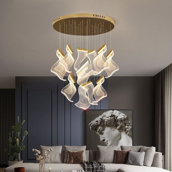 Люстра світлодіодна підвісна LED світильник для квартири на стелю лед 26908 Латунь 45-200х5х30 см. | Зображення 3