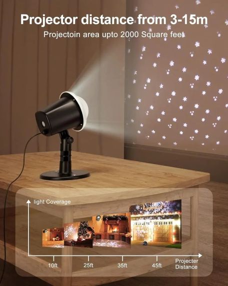 Лазерний проєктор для вулиці LED "Білі сніжинки" OxaOxe SW-PL-5, до 20 м. | Зображення 2