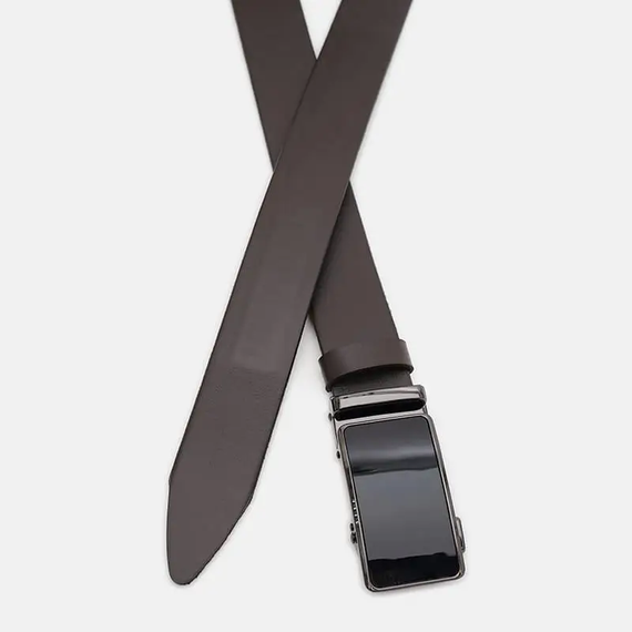Ремінь чоловічий шкіряний з пряжкою автомат коричневий з натуральної шкіри 5224 | Зображення 1
