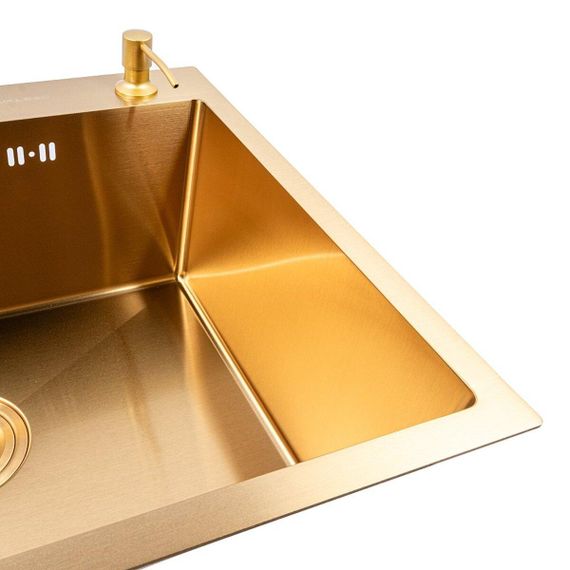 Мийка кухонна нержавіюча сталь PVD Gold для кухні VALESO 60*50 Handmade 3.0/0.8 | Зображення 1