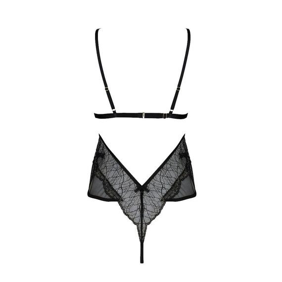 Боді Passion Amberly Body 6XL/7XL black, асиметричний крій, мереживний ліф, золота нитка | Зображення 3