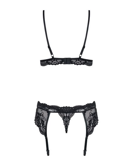 Мереживний комплект білизни Obsessive 810-SEG-1 S/M Black, бюстгальтер, стрінги, пояс для панчіх | Зображення 5