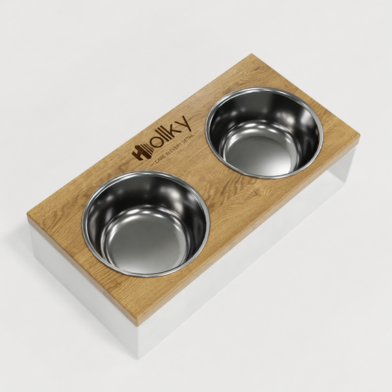 Миски на підставці з цільного металевого листа для собак та котів Hollky SteelWood S (2 × 0,45 л) SWS-36188-WHNT | Зображення 3