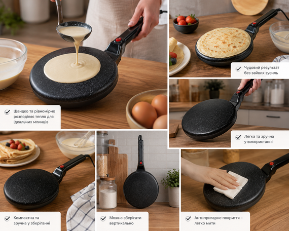 Сковорода для блинов электрическая CREPE MAKER / Антипригарный электрический блин / Погружная электроблинница | Зображення 3