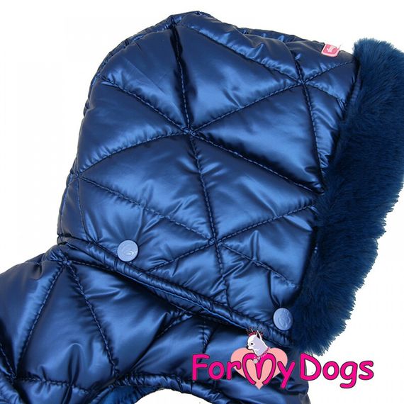Теплая зимняя куртка-попона для собак For My Dogs"BLUE SILK"на шелковом подкладе, с капюшоном, синий | Зображення 2
